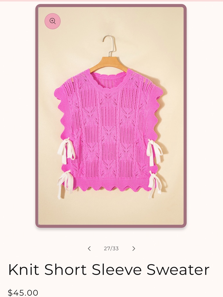Bright Pink Knit Short Sleeve Sweater With Side Tie Details